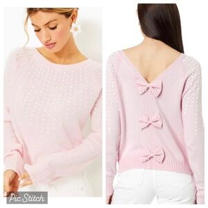 Lilly Pulitzer Baby Link Lovelia Sweater Scoop back Bows Pearls